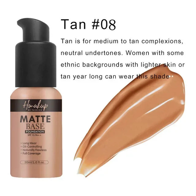 Base de maquillaje líquida mate, corrector natural, control de aceite, resistente al agua, duradera con cobertura total