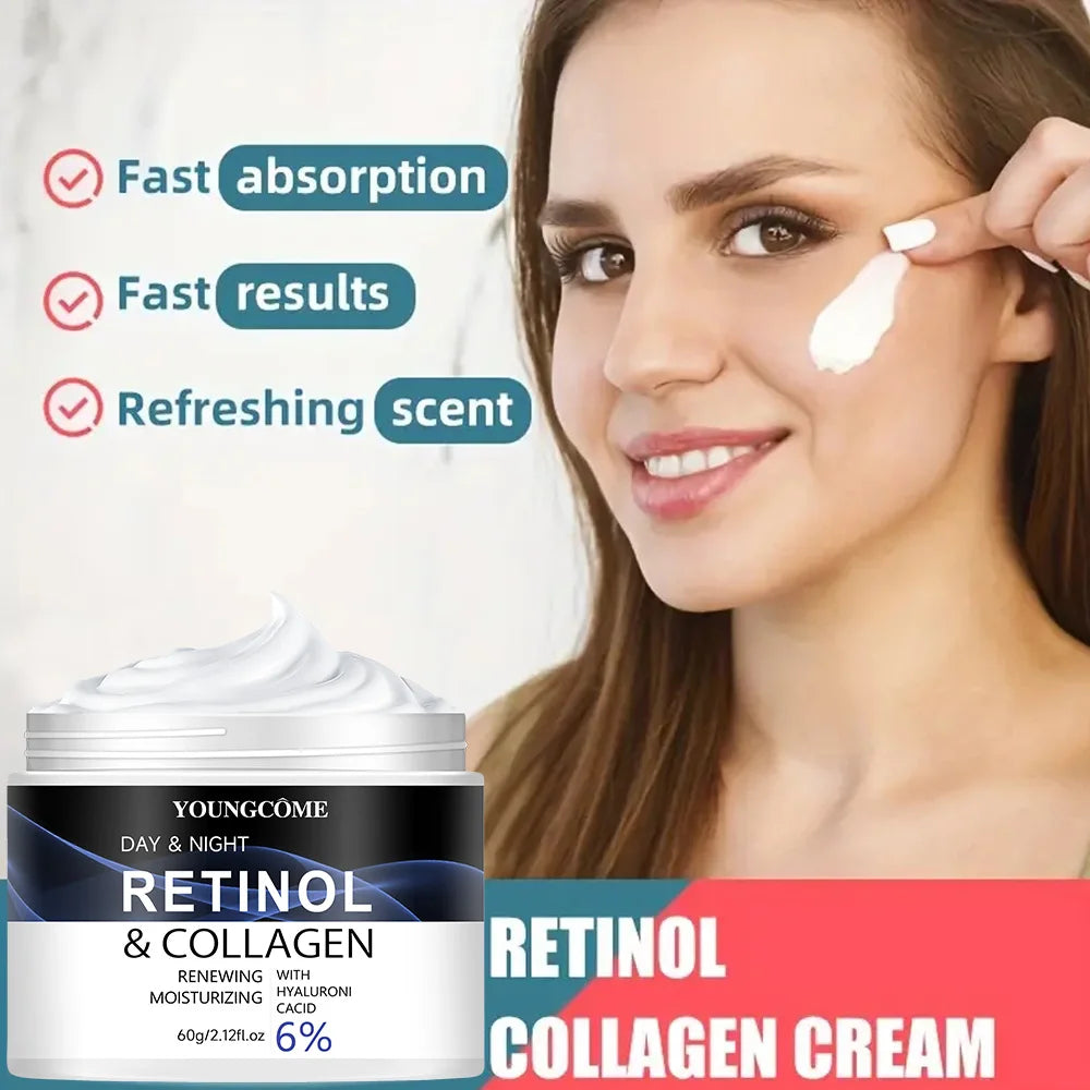 Crema facial con retinol y colágeno, hidratante reafirmante y antiarrugas para pieles maduras