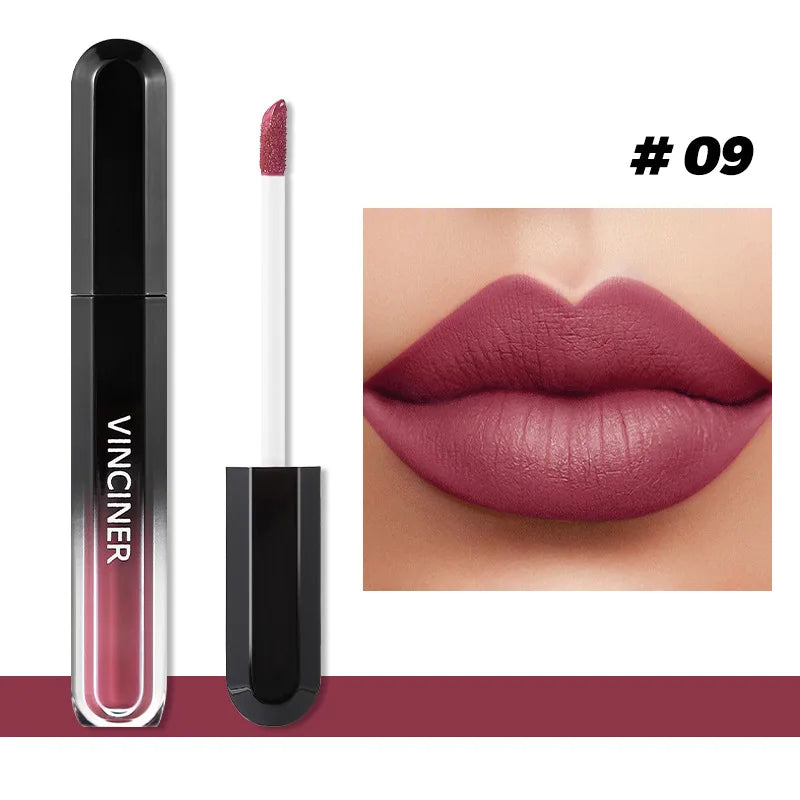 Brillo labial mate con textura aterciopelada, resistente al agua, duradero, no se decolora, fácil de aplicar
