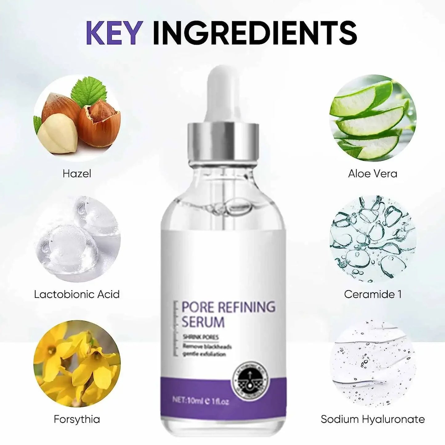 Serum facial reductor y eliminador de poros con grande tensado facial, esencia minimizadora, reafirmante