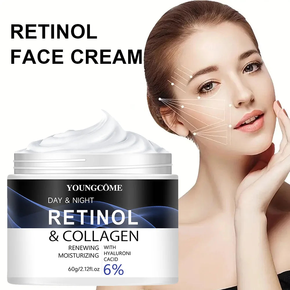 Crema facial con retinol y colágeno, hidratante reafirmante y antiarrugas para pieles maduras