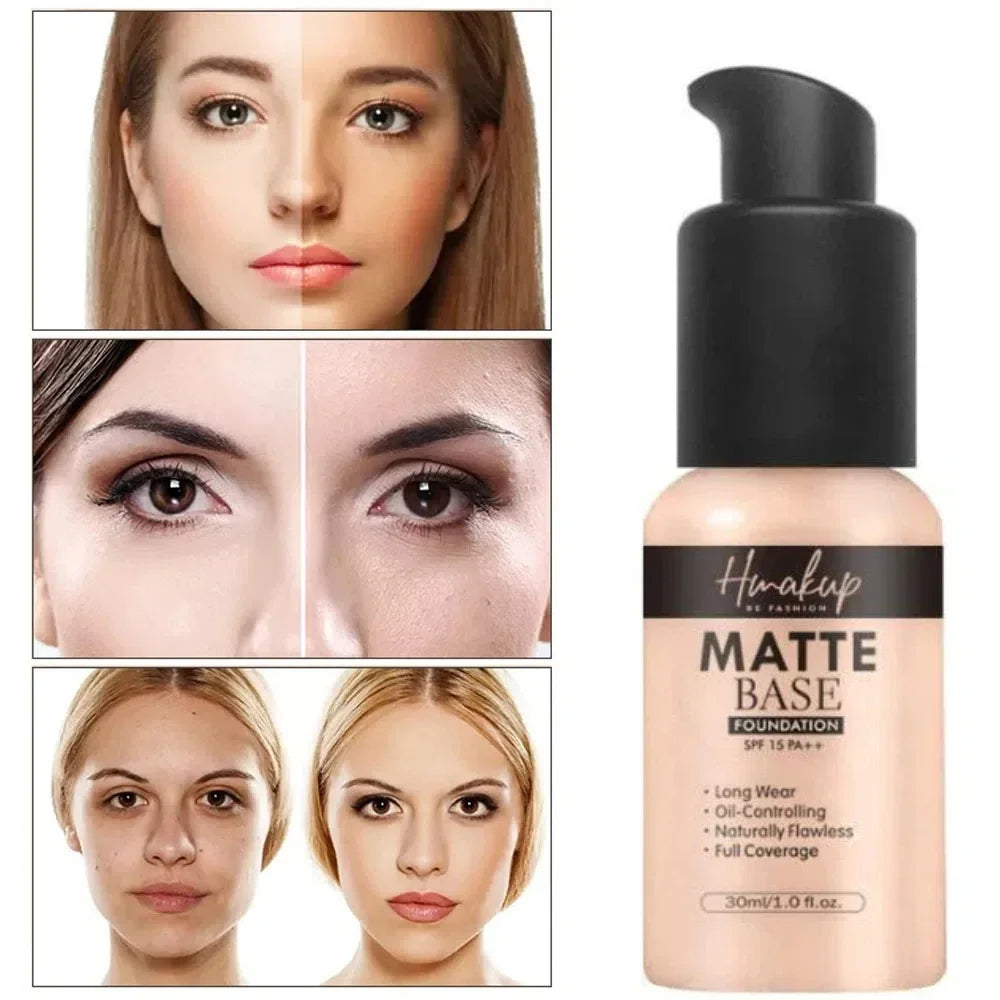 Base de maquillaje líquida mate, corrector natural, control de aceite, resistente al agua, duradera con cobertura total