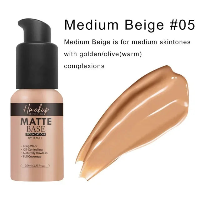 Base de maquillaje líquida mate, corrector natural, control de aceite, resistente al agua, duradera con cobertura total