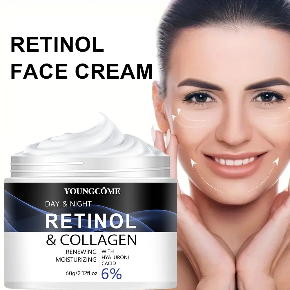Crema facial con retinol y colágeno, hidratante reafirmante y antiarrugas para pieles maduras