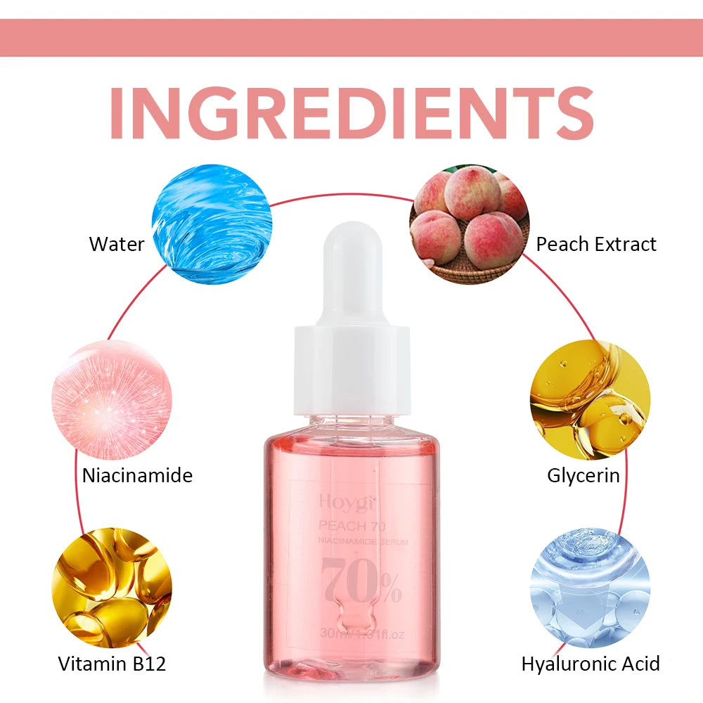 Serum facial de niacinamida, atenúa el melasma, corrige las manchas oscuras y reduce los poros, con acido hialurónico