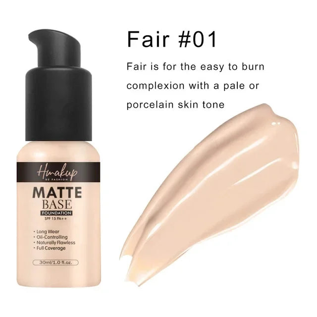 Base de maquillaje líquida mate, corrector natural, control de aceite, resistente al agua, duradera con cobertura total