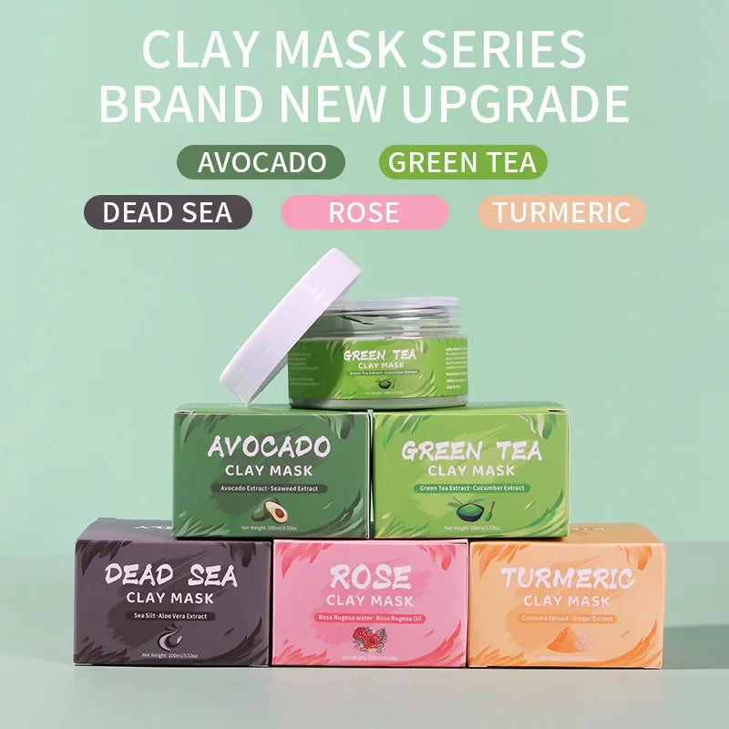 Mascarilla facial de barro con cúrcuma, té verde, rosa y aguacate, hidrata y elimina puntos negros