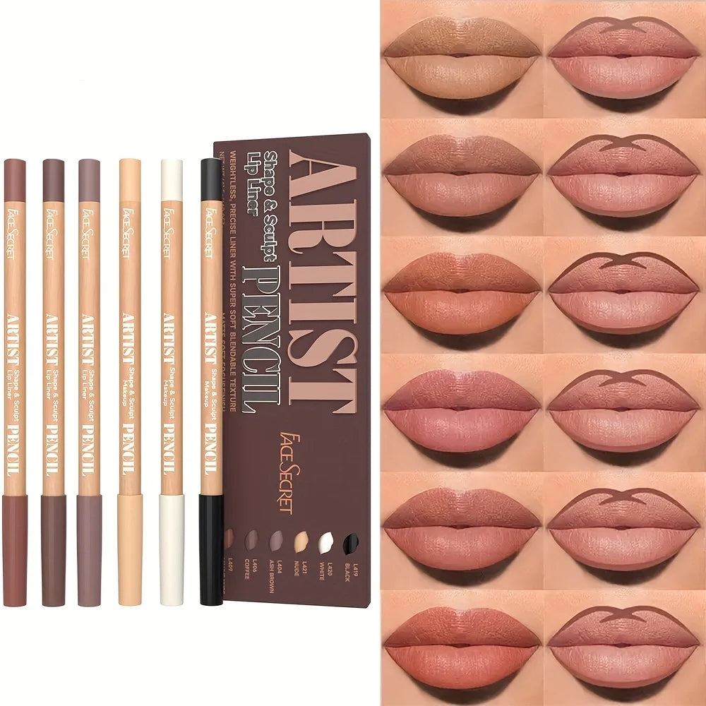 Delineador de labios, Juego de 6 unds, con acabado mate impermeable de larga duración