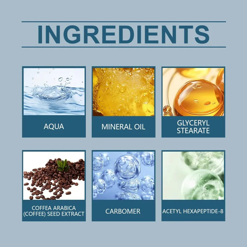 Crema para ojos con 5 % de cafeína, hidratante, nutritiva con rodillo masajeador de 360°