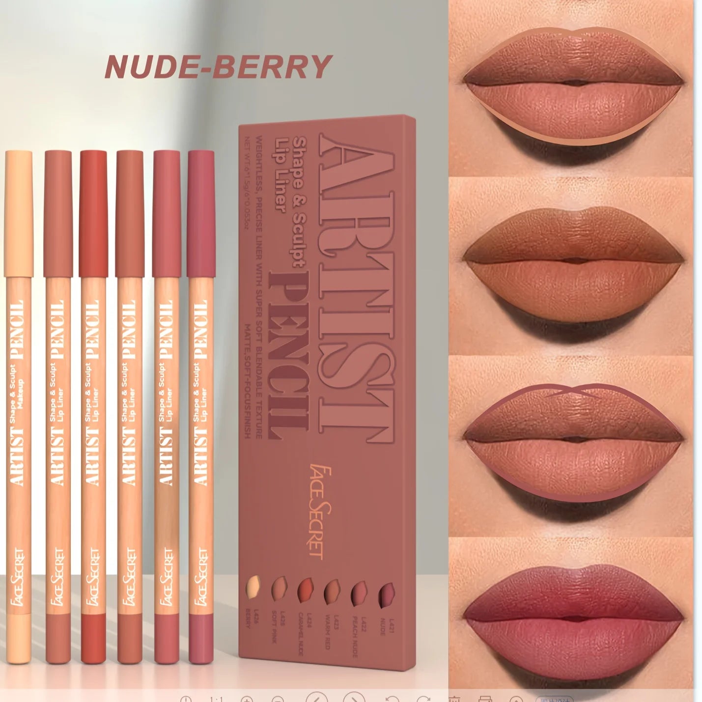 Delineador de labios, Juego de 6 unds, con acabado mate impermeable de larga duración