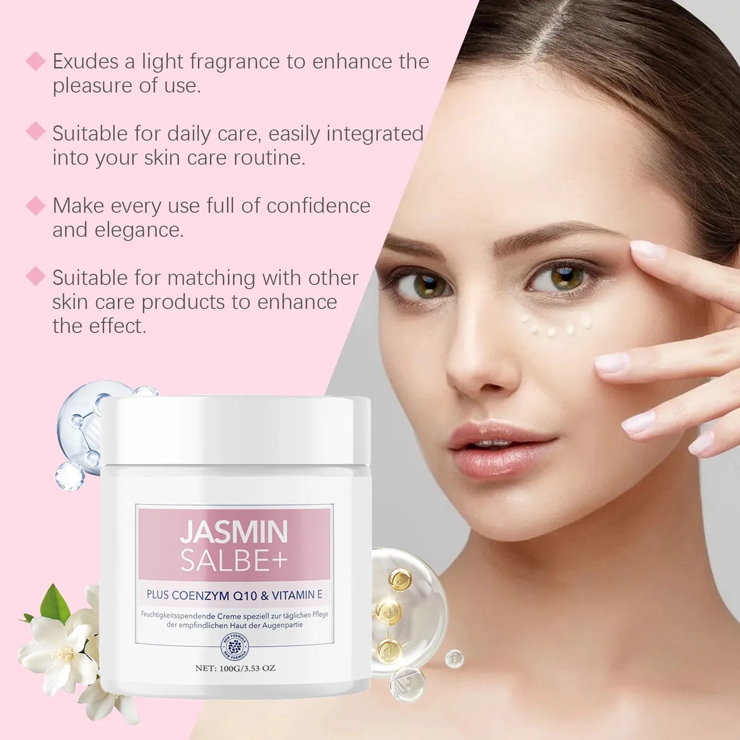 Crema para ojos antiarrugas con jazmín, elimina bolsas, ojeras, hinchazón, líneas finas, reafirma, hidrata
