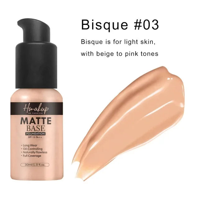 Base de maquillaje líquida mate, corrector natural, control de aceite, resistente al agua, duradera con cobertura total