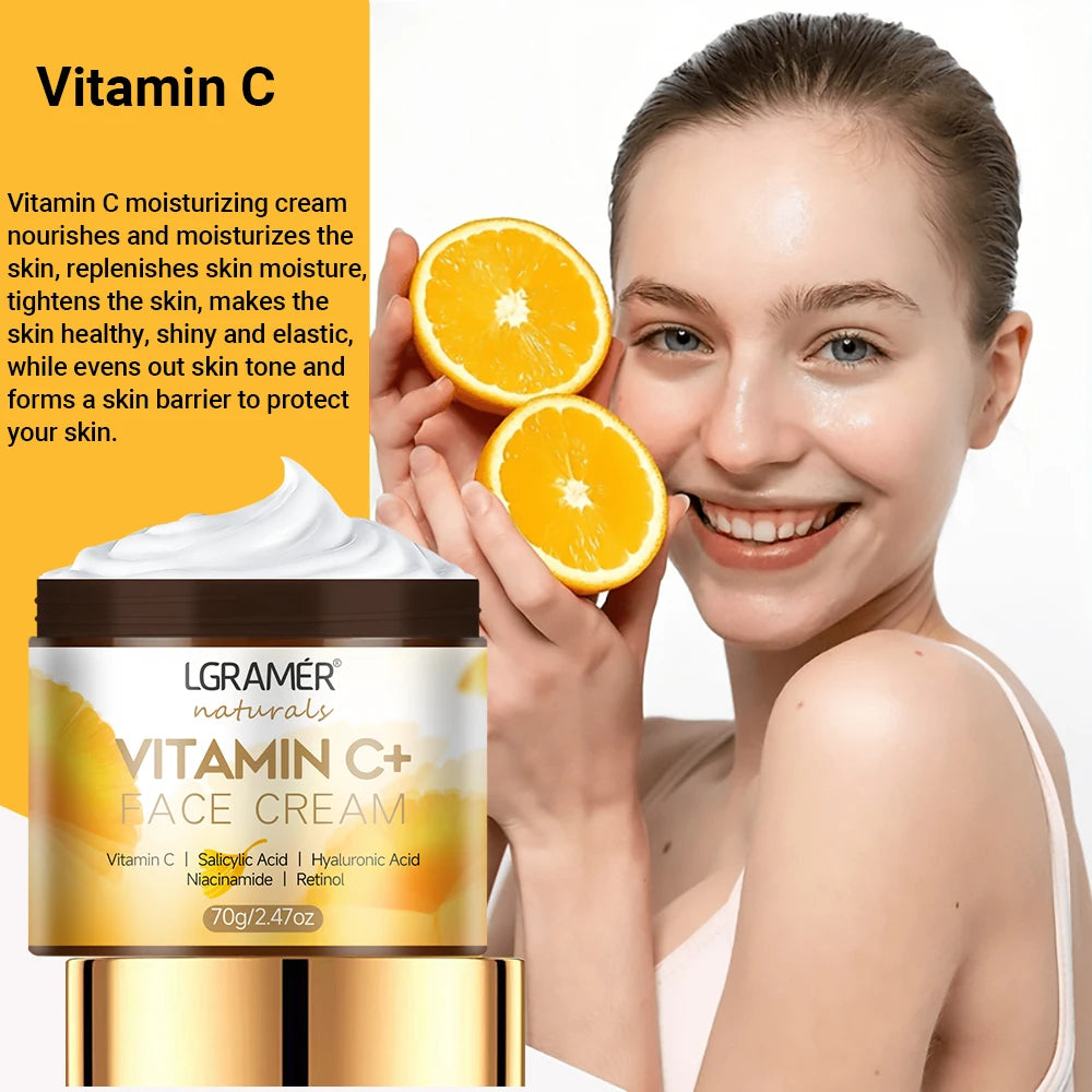 Crema facial con vitamina C, retinol, suavizante, antiarrugas, hidratante, reafirmante, con ácido hialurónico, aclarante