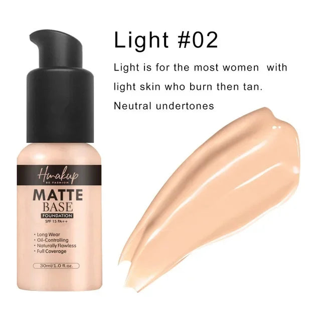 Base de maquillaje líquida mate, corrector natural, control de aceite, resistente al agua, duradera con cobertura total
