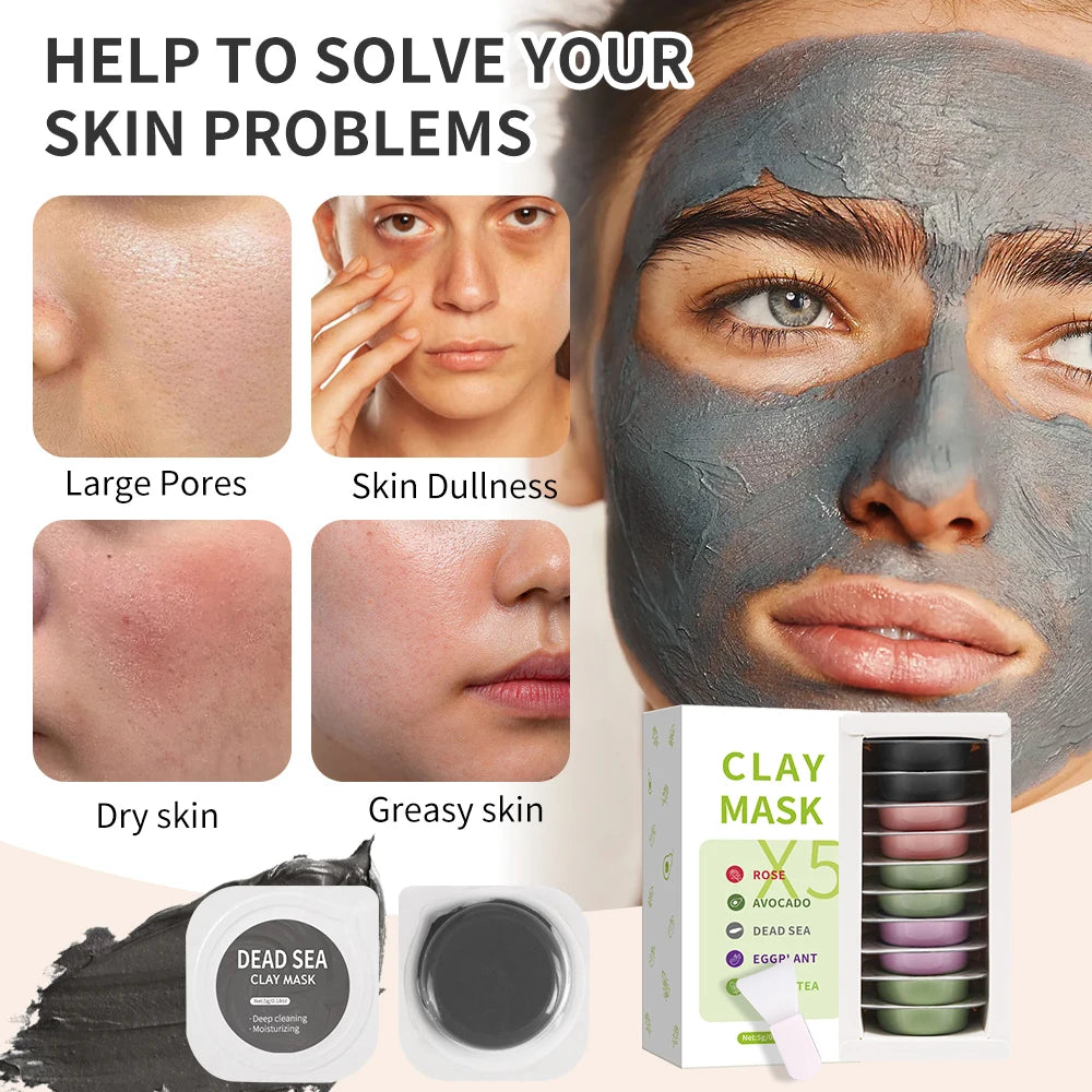 Mascarilla facial de barro de arcilla con ácido hialurónico, vitamina E, ilumina el tono de la piel, limpia profundamente, hidrata la piel, suaviza la piel