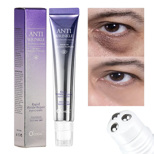Crema antiarrugas hidratante para ojos, antiojeras con rodillo masajeador y ácido hialurónico