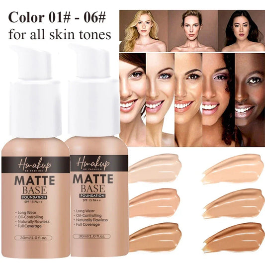 Base de maquillaje líquida mate, corrector natural, control de aceite, resistente al agua, duradera con cobertura total