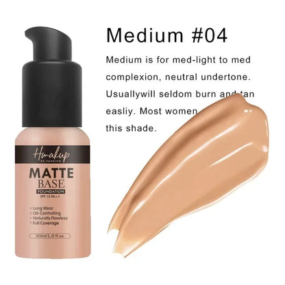 Base de maquillaje líquida mate, corrector natural, control de aceite, resistente al agua, duradera con cobertura total