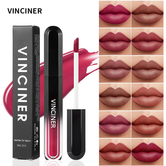 Brillo labial mate con textura aterciopelada, resistente al agua, duradero, no se decolora, fácil de aplicar