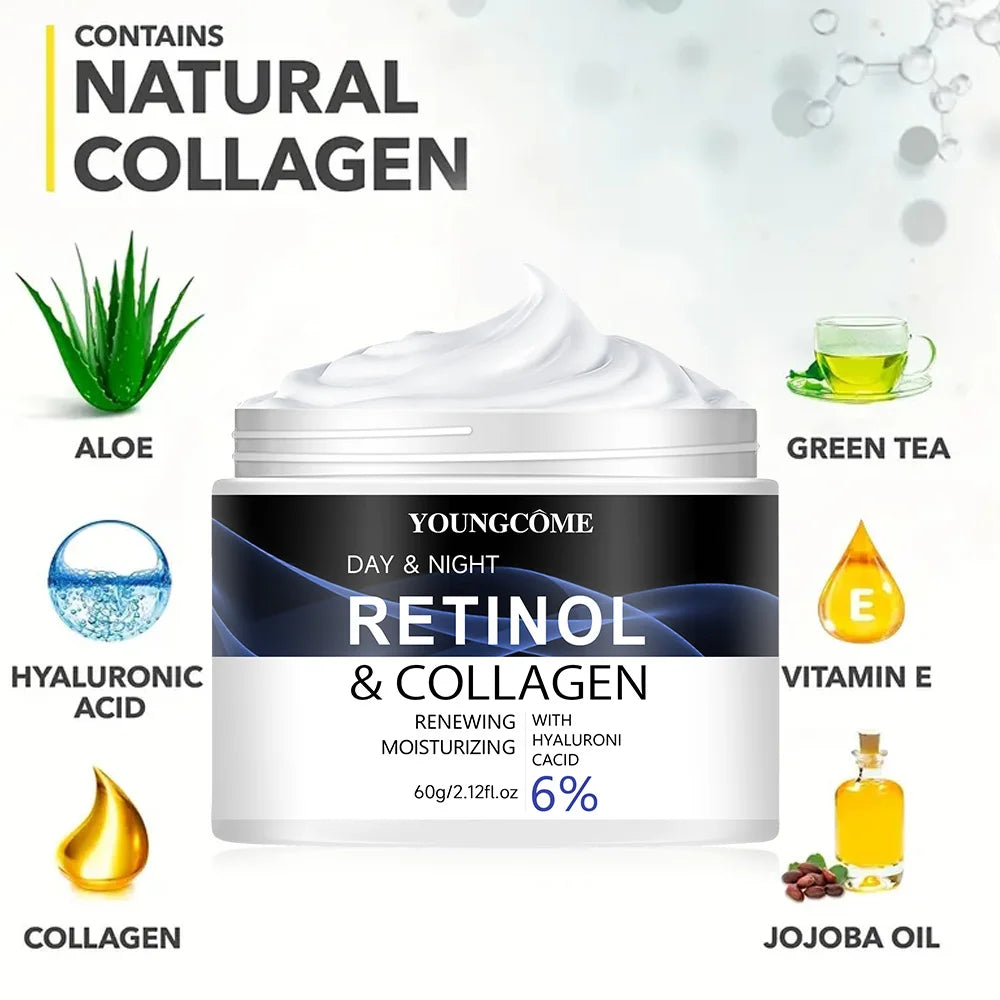 Crema facial con retinol y colágeno, hidratante reafirmante y antiarrugas para pieles maduras