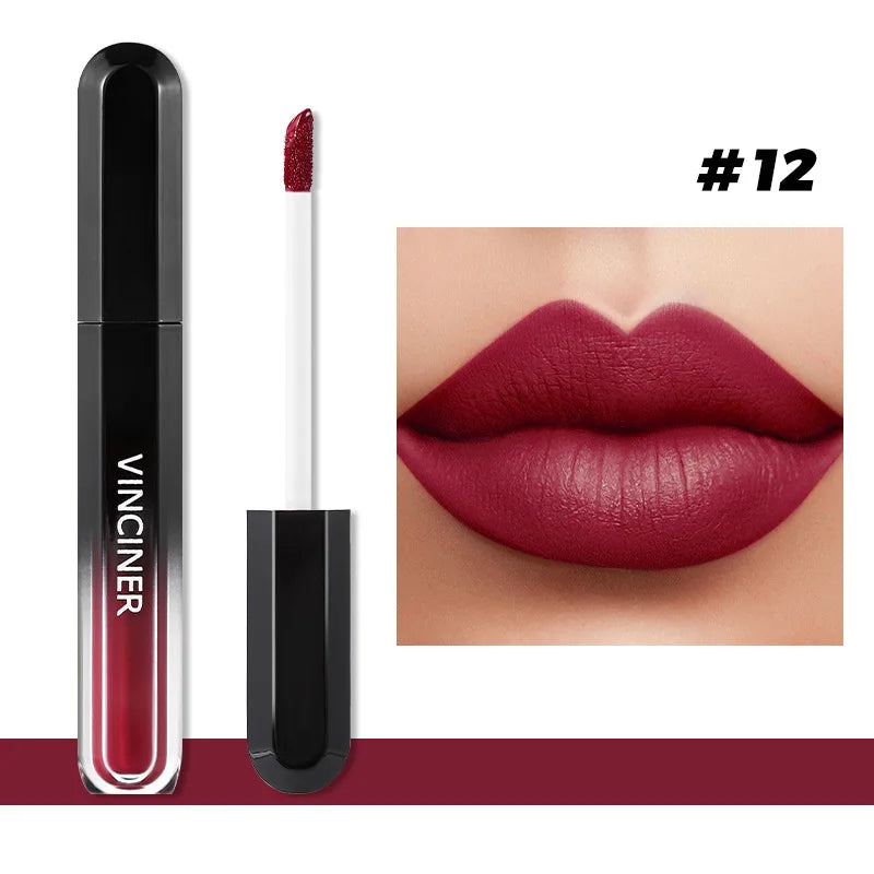 Brillo labial mate con textura aterciopelada, resistente al agua, duradero, no se decolora, fácil de aplicar