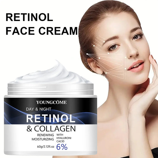 Crema facial con retinol y colágeno, hidratante reafirmante y antiarrugas para pieles maduras