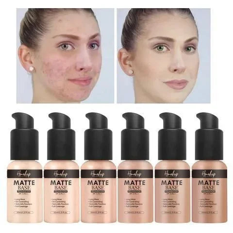Base de maquillaje líquida mate, corrector natural, control de aceite, resistente al agua, duradera con cobertura total