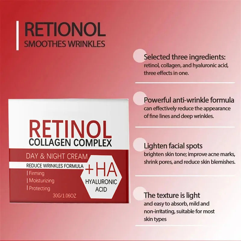 Crema blanqueadora facial y corporal con retinol, colágeno y ácido hialurónico 3 en 1, elimina manchas oscuras, melanina, acné y aclara la piel