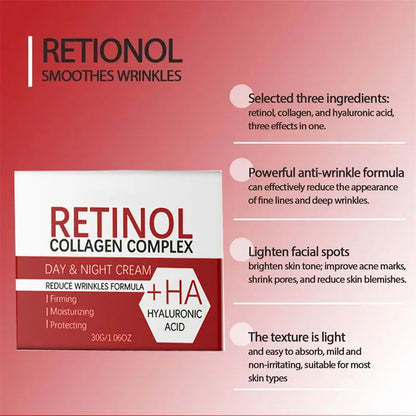 Crema blanqueadora facial y corporal con retinol, colágeno y ácido hialurónico 3 en 1, elimina manchas oscuras, melanina, acné y aclara la piel