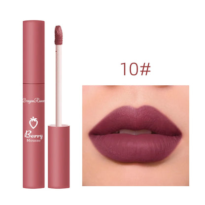Brillo labial mate textura aterciopelada, resistente al agua, hidratante, duradero, antiadherente