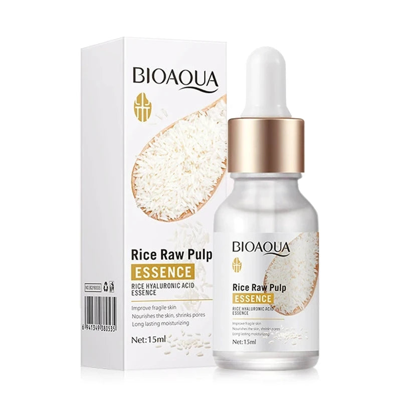 Serum de pulpa de arroz crudo, con esencia facial, ácido hialurónico, hidratante, blanqueador y antiarrugas para cuidado facial