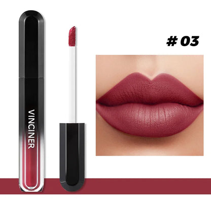 Brillo labial mate con textura aterciopelada, resistente al agua, duradero, no se decolora, fácil de aplicar