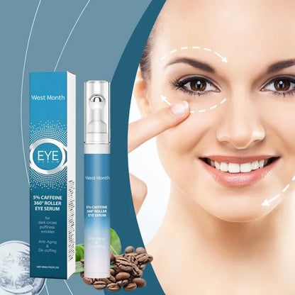 Crema para ojos con 5 % de cafeína, hidratante, nutritiva con rodillo masajeador de 360°