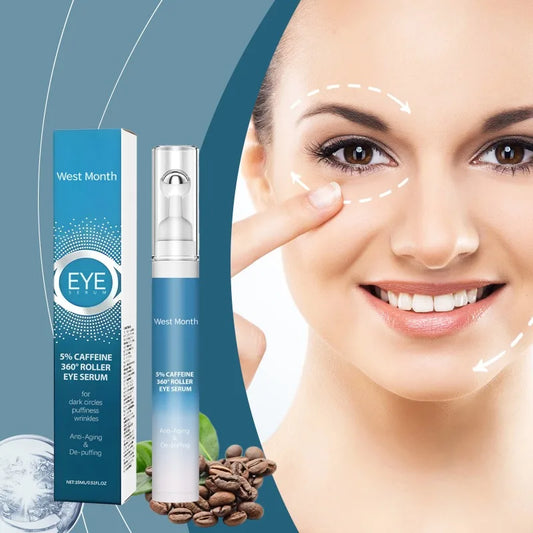 Crema para ojos con 5 % de cafeína, hidratante, nutritiva con rodillo masajeador de 360°