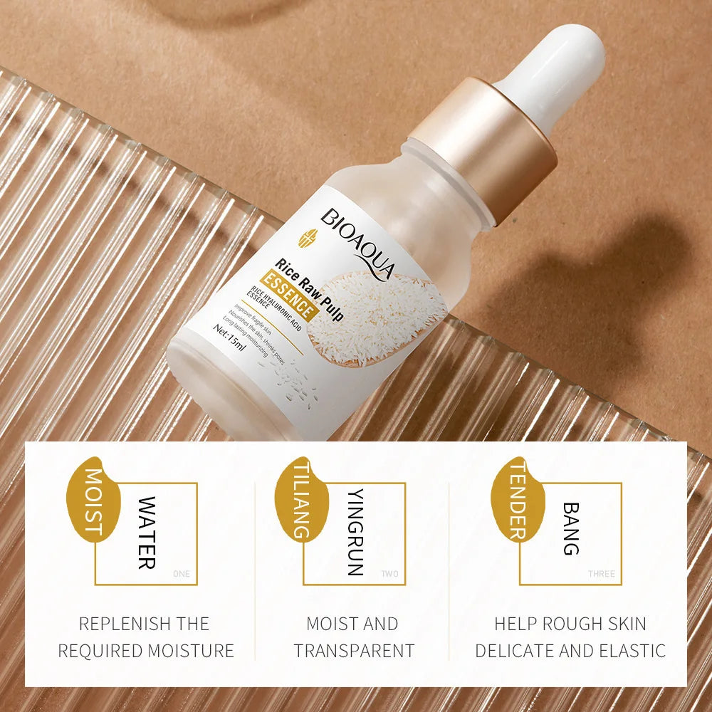 Serum de pulpa de arroz crudo, con esencia facial, ácido hialurónico, hidratante, blanqueador y antiarrugas para cuidado facial
