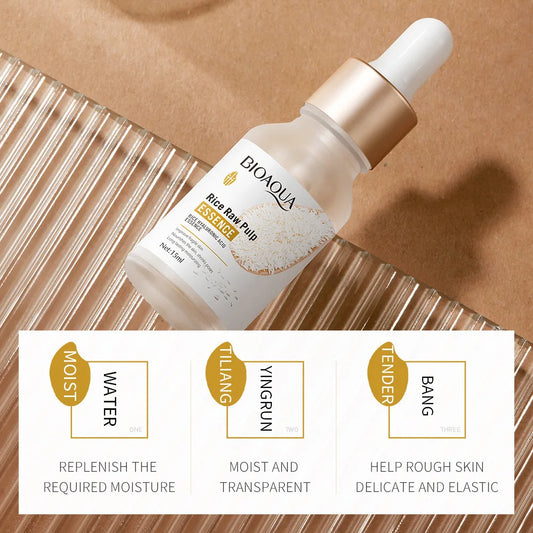 Serum de pulpa de arroz crudo, con esencia facial, ácido hialurónico, hidratante, blanqueador y antiarrugas para cuidado facial