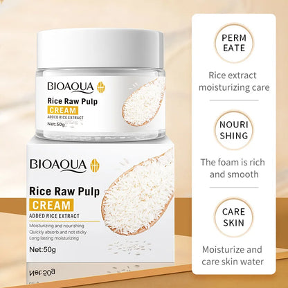 Crema facial iluminadora de arroz blanco con esencia hidratante de ácido hialurónico, reafirmante e hidratante