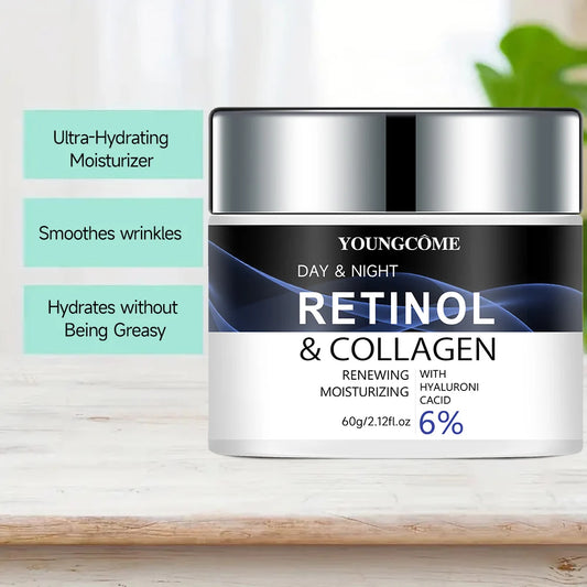 Crema facial con retinol y colágeno, hidratante reafirmante y antiarrugas para pieles maduras