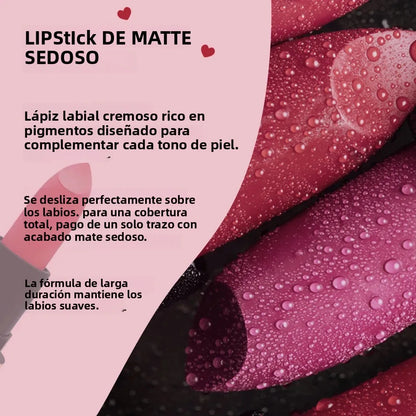 Pintalabios con tonos aterciopelados y suave de larga duración, pigmento intenso, resistente al agua, antiadherente