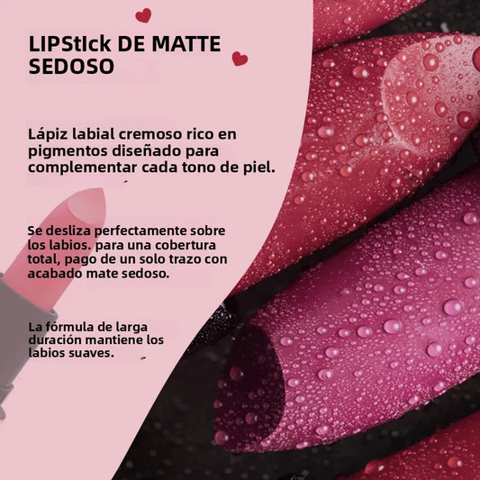 Pintalabios con tonos aterciopelados y suave de larga duración, pigmento intenso, resistente al agua, antiadherente