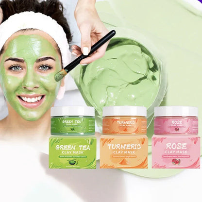 Mascarilla facial de barro con cúrcuma, té verde, rosa y aguacate, hidrata y elimina puntos negros
