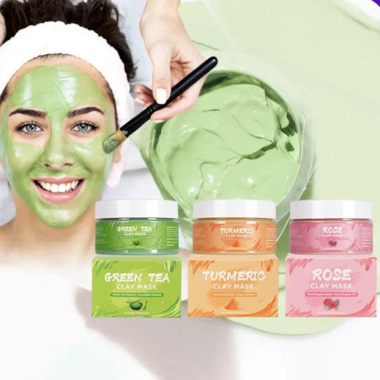 Mascarilla facial de barro con cúrcuma, té verde, rosa y aguacate, hidrata y elimina puntos negros