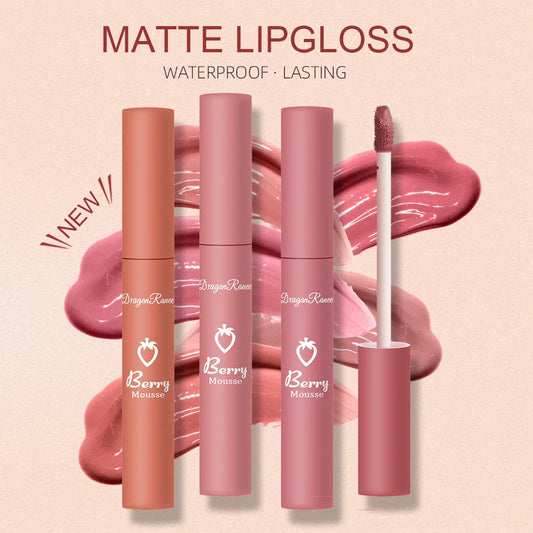 Brillo labial mate textura aterciopelada, resistente al agua, hidratante, duradero, antiadherente
