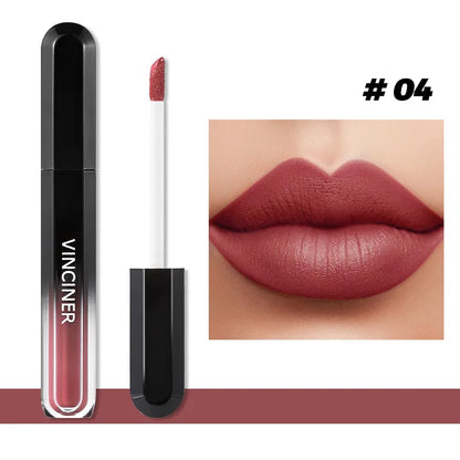 Brillo labial mate con textura aterciopelada, resistente al agua, duradero, no se decolora, fácil de aplicar