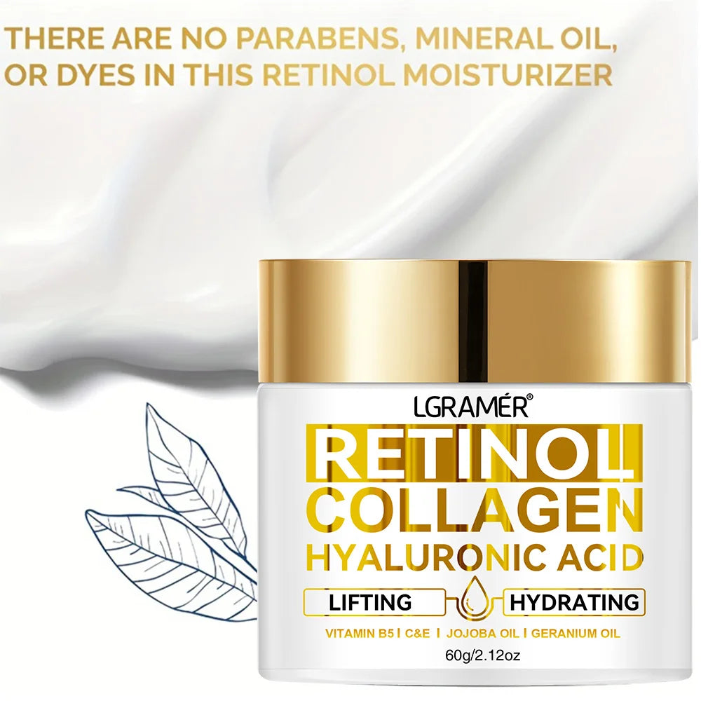 Crema facial hidratante con retinol, antiarrugas, colágeno y ácido hialurónico
