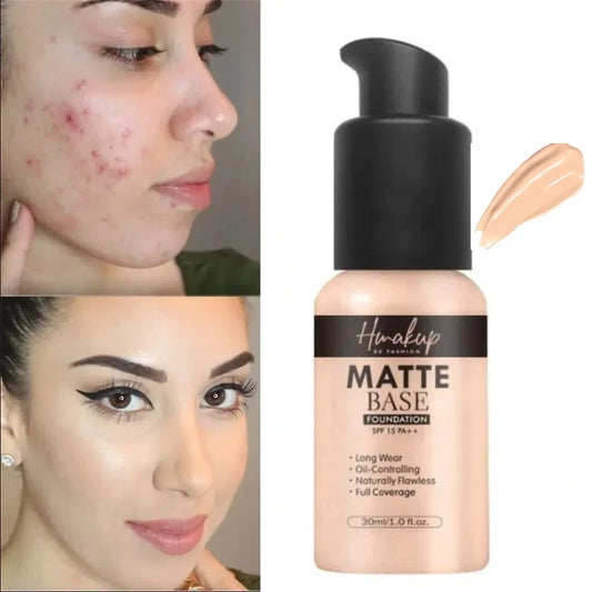 Base de maquillaje líquida mate, corrector natural, control de aceite, resistente al agua, duradera con cobertura total