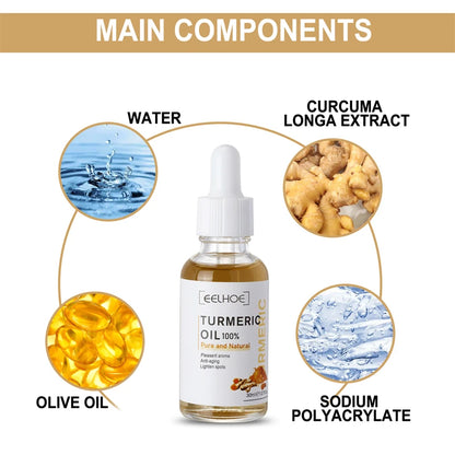 Serum facial de cúrcuma con esencia para reducir los poros, repara la melanina, ilumina, hidrata, nutre y atenúa las manchas oscuras.